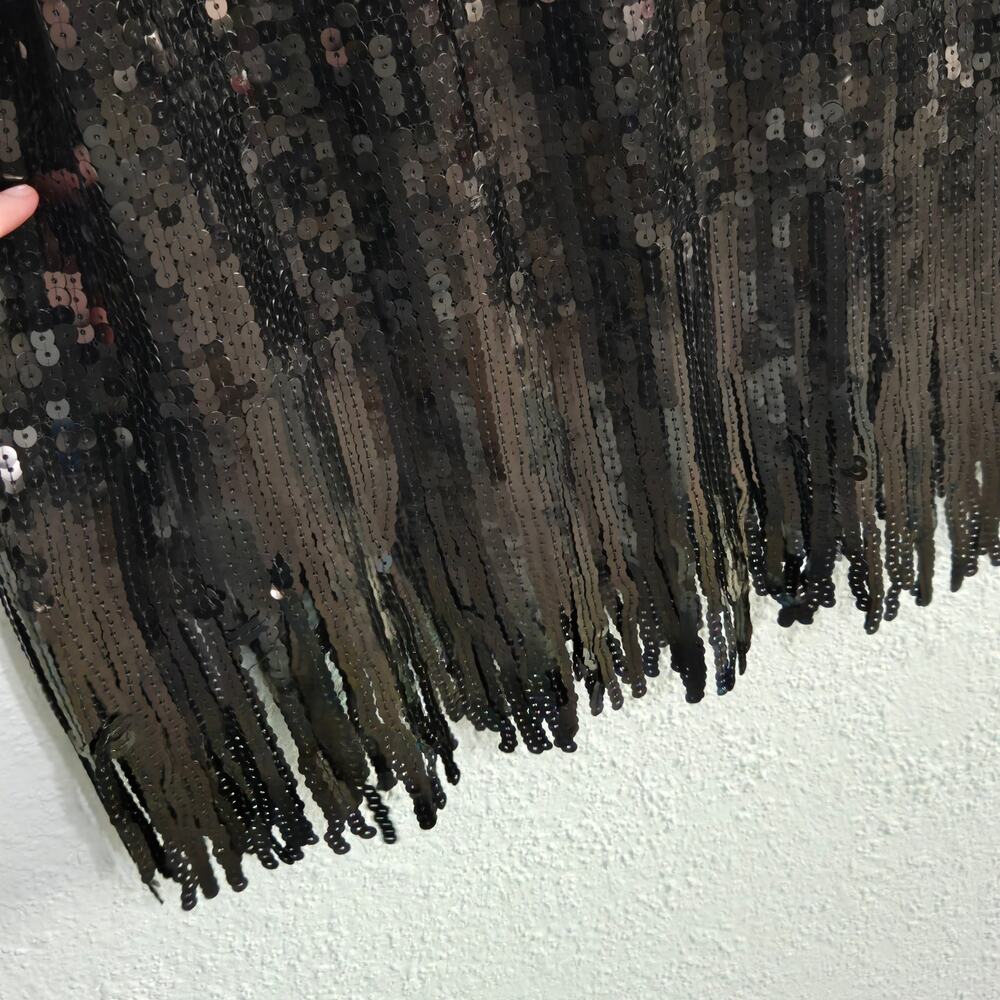 Mainstrip Womens NWT Black Sequin Fringe Mini Dress Size M Glam‎ Party Event - Picture 3 of 5